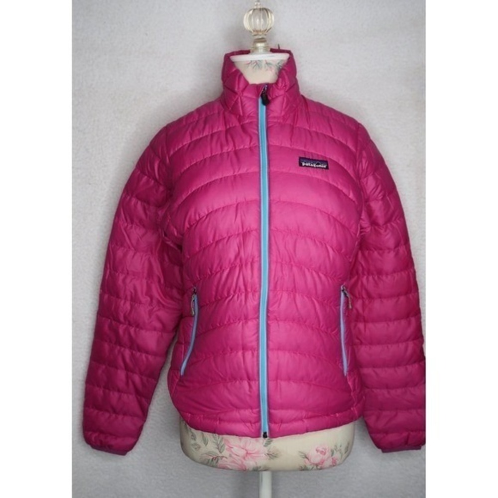 Patagonia Down Sweater Coat‎ Puffer Jacket Full Zip Pink Blue Women's Sz XS